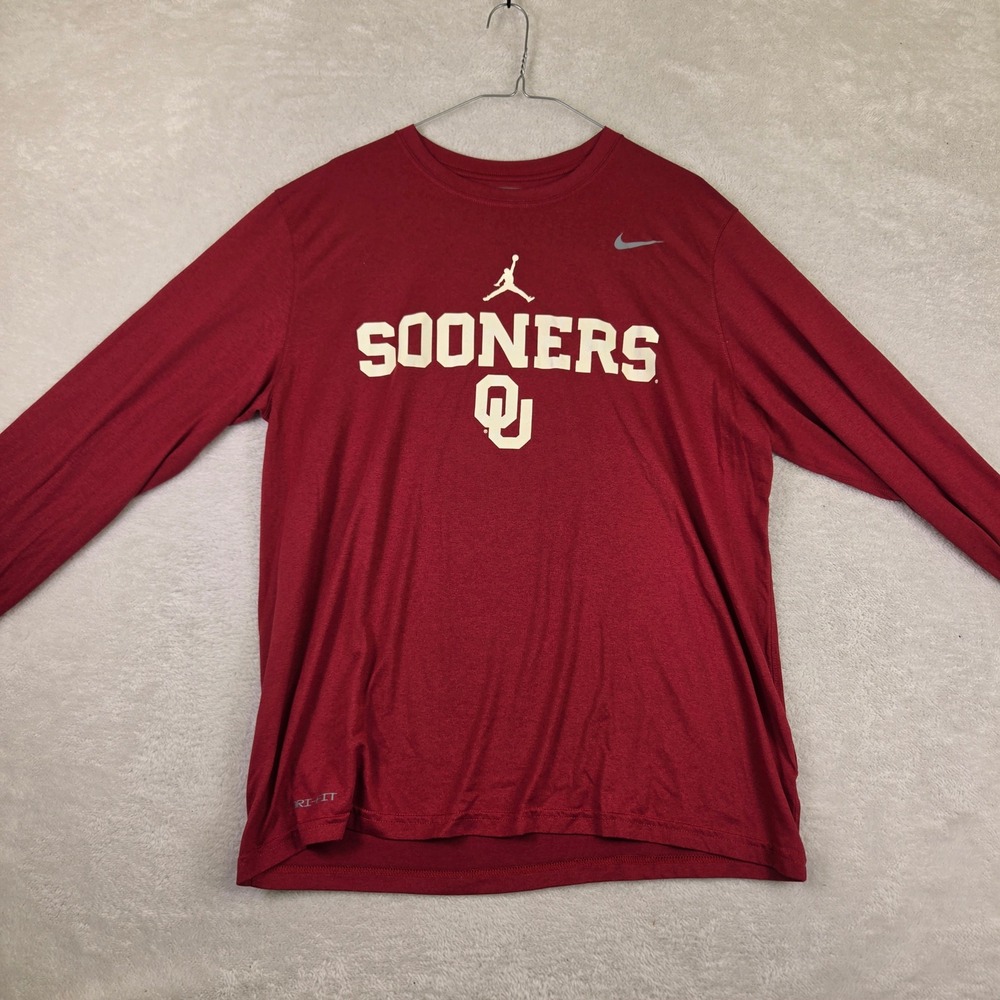 Nike Jordan Oklahoma Sooners Dri-FIT Long Sleeve Shirt Crimson Mens XL 4421